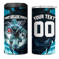 Personalised Port Adelaide Power Football 4 in 1 Can Cooler Tumbler Teal Lightning Mascot Charging Cityscape