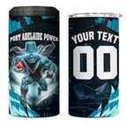 Personalised Port Adelaide Power Football 4 in 1 Can Cooler Tumbler Teal Lightning Mascot Charging Cityscape