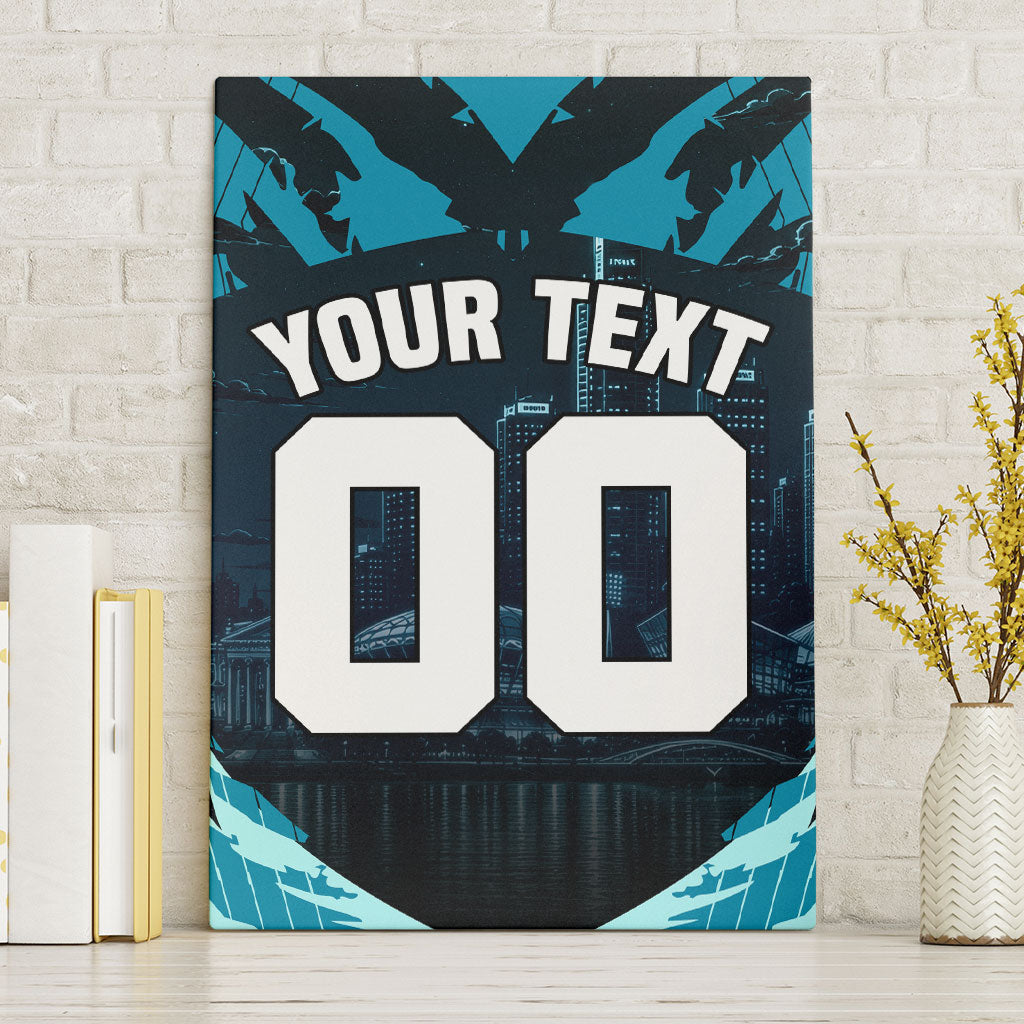 Personalised Port Adelaide Power Football Canvas Wall Art Teal Lightning Mascot Charging Cityscape