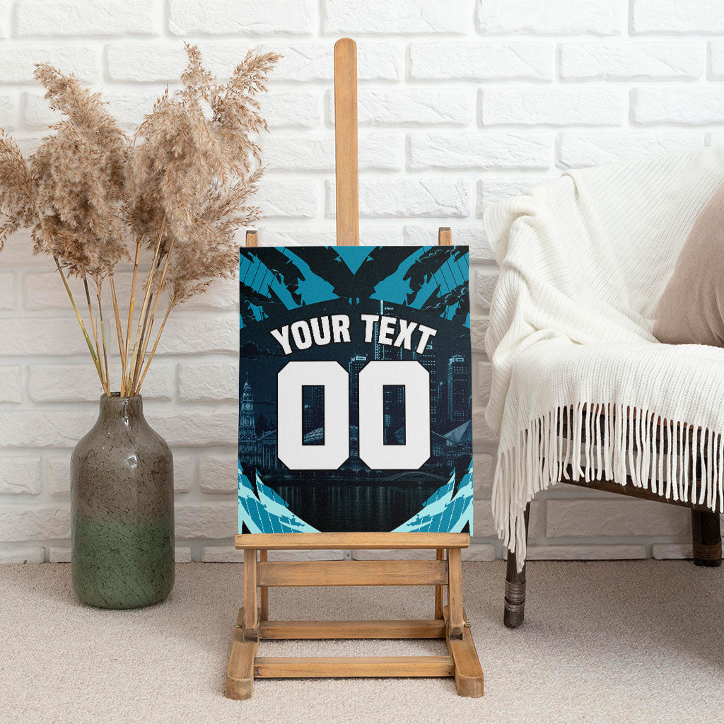 Personalised Port Adelaide Power Football Canvas Wall Art Teal Lightning Mascot Charging Cityscape