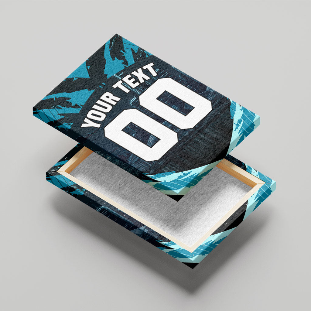 Personalised Port Adelaide Power Football Canvas Wall Art Teal Lightning Mascot Charging Cityscape