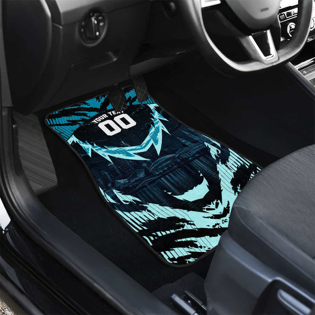 Personalised Port Adelaide Power Football Car Mats Teal Lightning Mascot Charging Cityscape