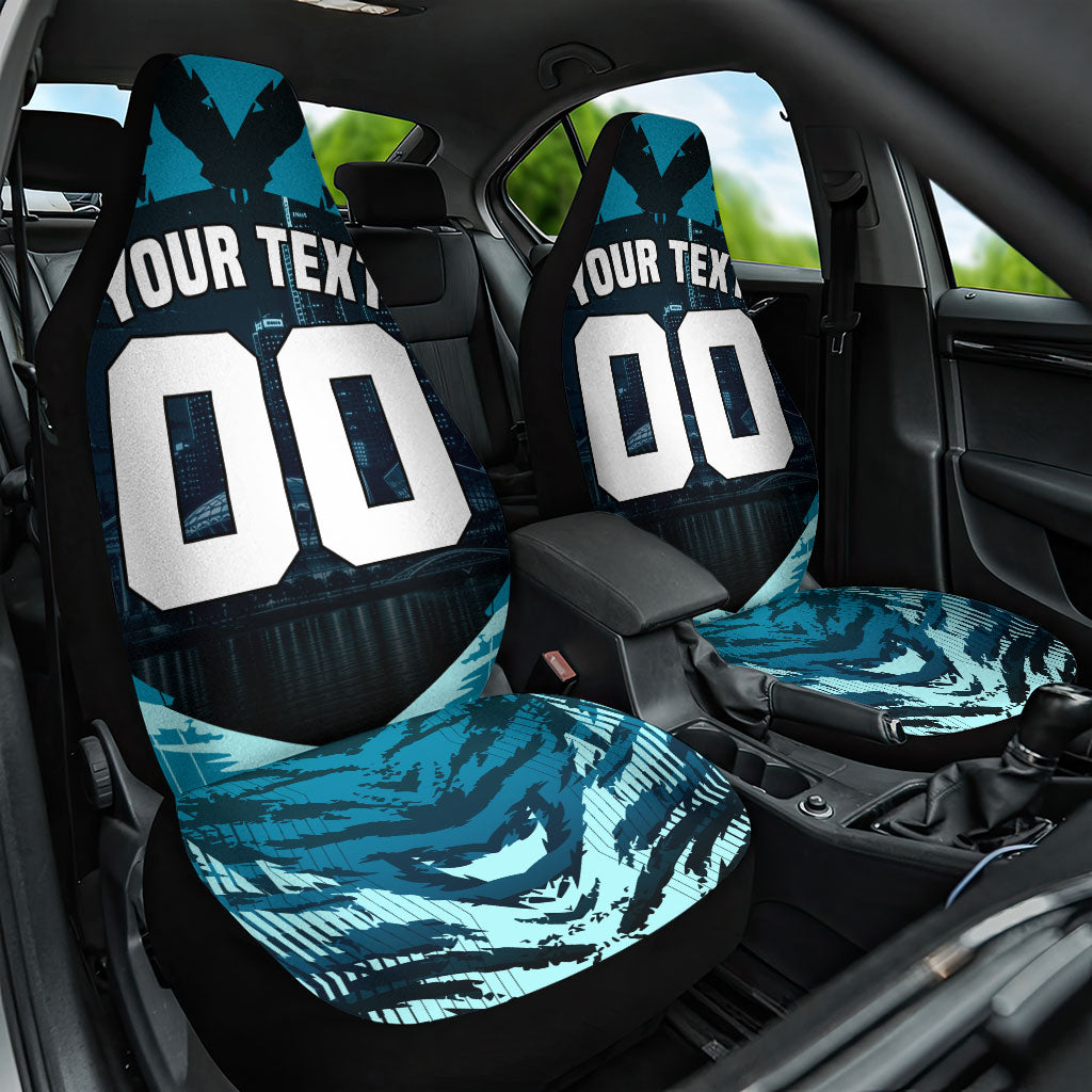 Personalised Port Adelaide Power Football Car Seat Cover Teal Lightning Mascot Charging Cityscape
