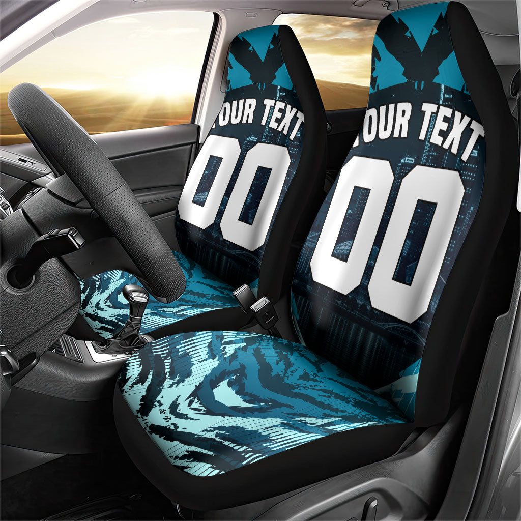 Personalised Port Adelaide Power Football Car Seat Cover Teal Lightning Mascot Charging Cityscape