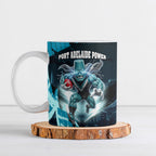 Personalised Port Adelaide Power Football Ceramic Mug Teal Lightning Mascot Charging Cityscape