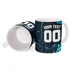 Personalised Port Adelaide Power Football Ceramic Mug Teal Lightning Mascot Charging Cityscape