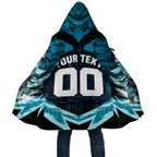 Personalised Port Adelaide Power Football Cloak Teal Lightning Mascot Charging Cityscape