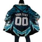 Personalised Port Adelaide Power Football Cloak Teal Lightning Mascot Charging Cityscape