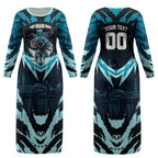 Personalised Port Adelaide Power Football Couples Matching Long Sleeve Bodycon Dress and Hawaiian Shirt Teal Lightning Mascot Charging Cityscape