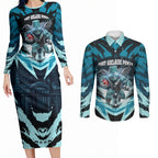 Personalised Port Adelaide Power Football Couples Matching Long Sleeve Bodycon Dress and Long Sleeve Button Shirt Teal Lightning Mascot Charging Cityscape