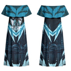 Personalised Port Adelaide Power Football Couples Matching Off Shoulder Maxi Dress and Hawaiian Shirt Teal Lightning Mascot Charging Cityscape