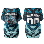 Personalised Port Adelaide Power Football Couples Matching Off Shoulder Short Dress and Hawaiian Shirt Teal Lightning Mascot Charging Cityscape