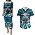 Personalised Port Adelaide Power Football Couples Matching Puletasi and Hawaiian Shirt Teal Lightning Mascot Charging Cityscape