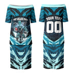 Personalised Port Adelaide Power Football Couples Matching Puletasi and Hawaiian Shirt Teal Lightning Mascot Charging Cityscape