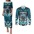Personalised Port Adelaide Power Football Couples Matching Puletasi and Long Sleeve Button Shirt Teal Lightning Mascot Charging Cityscape