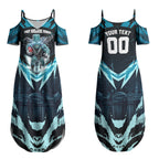 Personalised Port Adelaide Power Football Couples Matching Summer Maxi Dress and Long Sleeve Button Shirt Teal Lightning Mascot Charging Cityscape