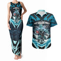 Personalised Port Adelaide Power Football Couples Matching Tank Maxi Dress and Hawaiian Shirt Teal Lightning Mascot Charging Cityscape