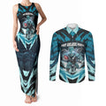 Personalised Port Adelaide Power Football Couples Matching Tank Maxi Dress and Long Sleeve Button Shirt Teal Lightning Mascot Charging Cityscape
