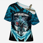 Personalised Port Adelaide Power Football Cross Shoulder Shirt Teal Lightning Mascot Charging Cityscape