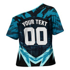 Personalised Port Adelaide Power Football Cross Shoulder Shirt Teal Lightning Mascot Charging Cityscape