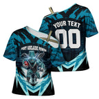 Personalised Port Adelaide Power Football Cross Shoulder Shirt Teal Lightning Mascot Charging Cityscape