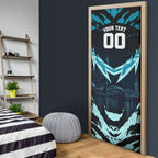 Personalised Port Adelaide Power Football Door Cover Teal Lightning Mascot Charging Cityscape