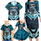 Personalised Port Adelaide Power Football Family Matching Long Sleeve Bodycon Dress and Hawaiian Shirt Teal Lightning Mascot Charging Cityscape