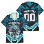 Personalised Port Adelaide Power Football Family Matching Long Sleeve Bodycon Dress and Hawaiian Shirt Teal Lightning Mascot Charging Cityscape