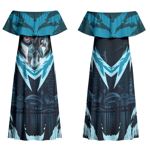 Personalised Port Adelaide Power Football Family Matching Off Shoulder Maxi Dress and Hawaiian Shirt Teal Lightning Mascot Charging Cityscape