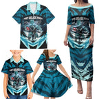 Personalised Port Adelaide Power Football Family Matching Puletasi and Hawaiian Shirt Teal Lightning Mascot Charging Cityscape