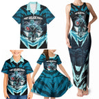 Personalised Port Adelaide Power Football Family Matching Tank Maxi Dress and Hawaiian Shirt Teal Lightning Mascot Charging Cityscape