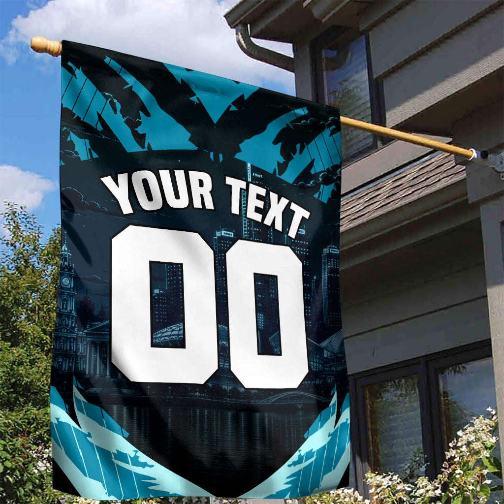 Personalised Port Adelaide Power Football Garden Flag Teal Lightning Mascot Charging Cityscape