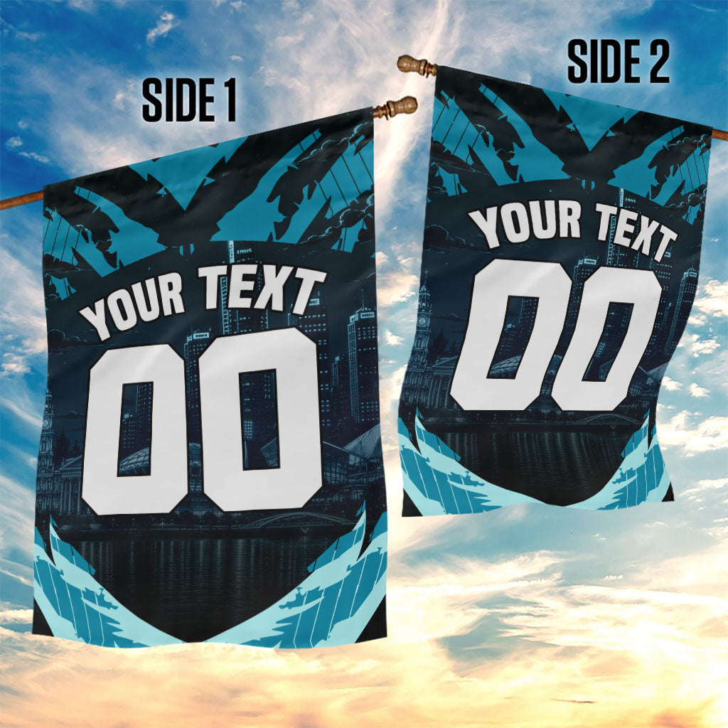Personalised Port Adelaide Power Football Garden Flag Teal Lightning Mascot Charging Cityscape
