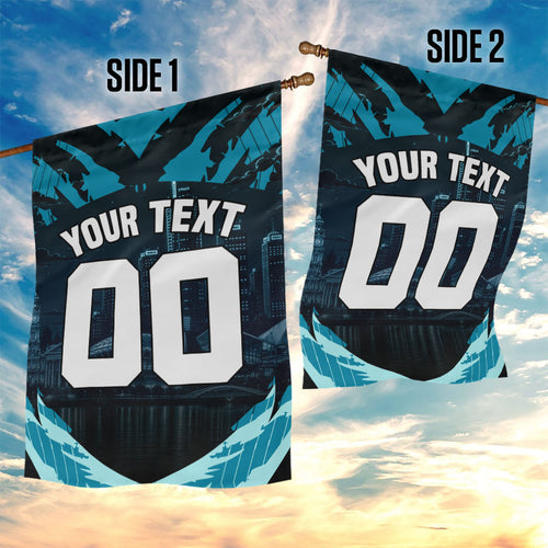 Personalised Port Adelaide Power Football Garden Flag Teal Lightning Mascot Charging Cityscape