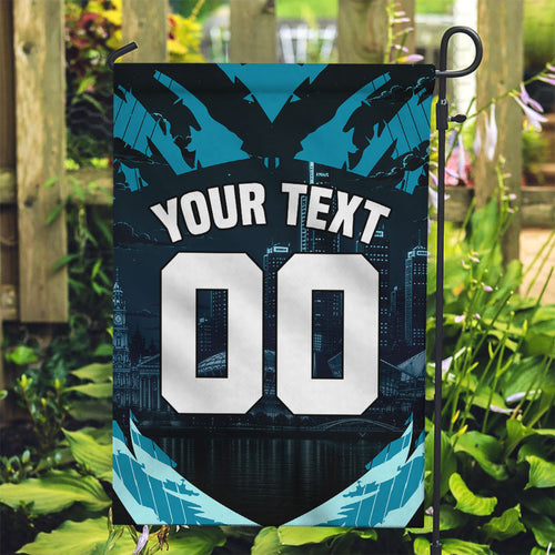Personalised Port Adelaide Power Football Garden Flag Teal Lightning Mascot Charging Cityscape