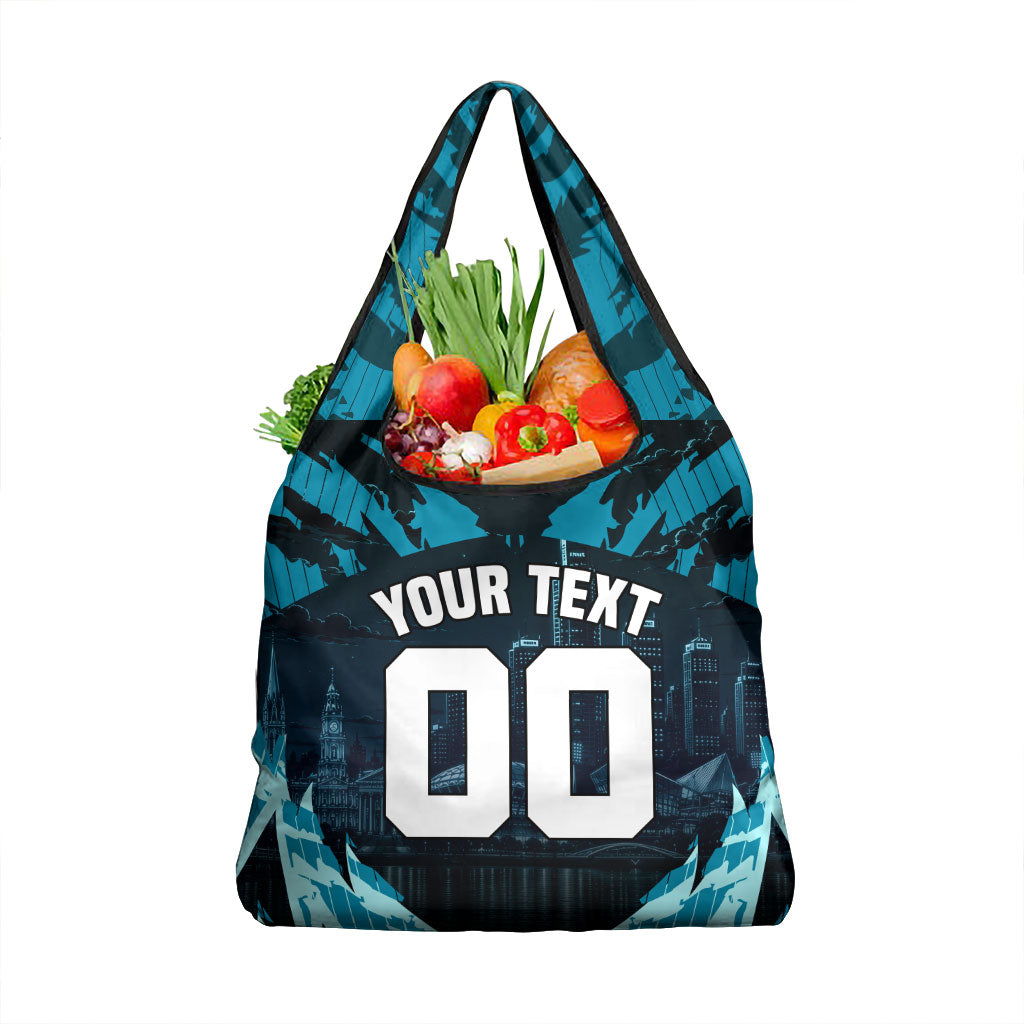 Personalised Port Adelaide Power Football Grocery Bag Teal Lightning Mascot Charging Cityscape