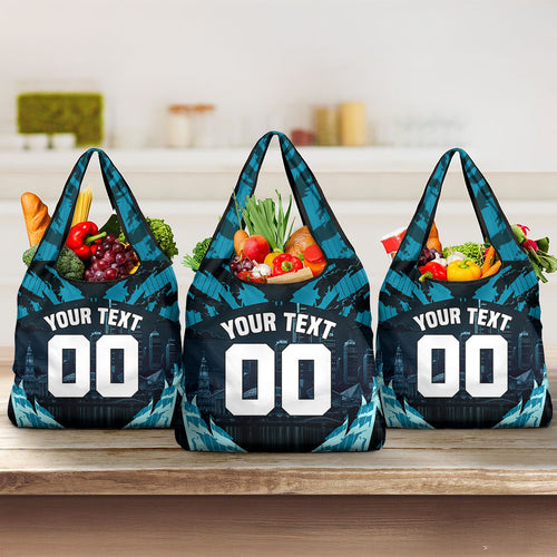 Personalised Port Adelaide Power Football Grocery Bag Teal Lightning Mascot Charging Cityscape