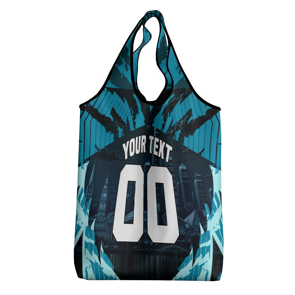Personalised Port Adelaide Power Football Grocery Bag Teal Lightning Mascot Charging Cityscape