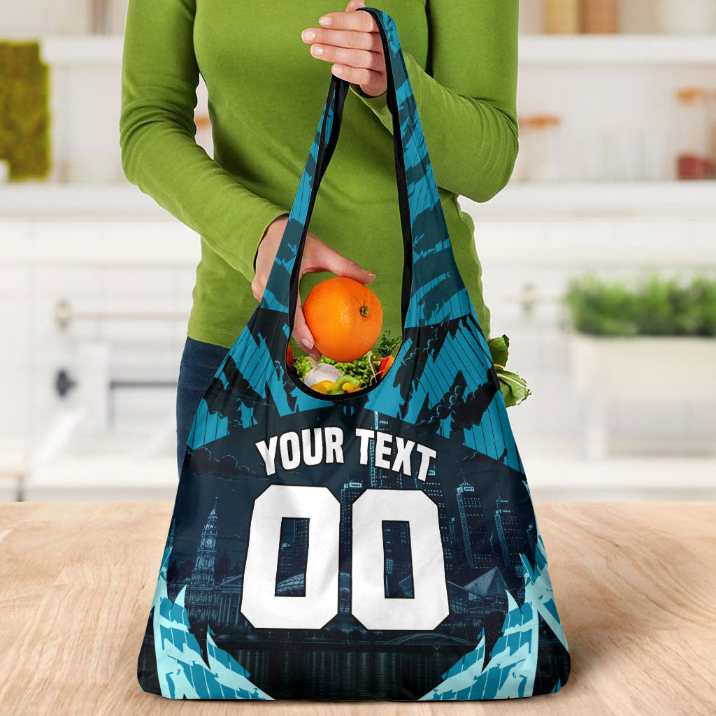 Personalised Port Adelaide Power Football Grocery Bag Teal Lightning Mascot Charging Cityscape