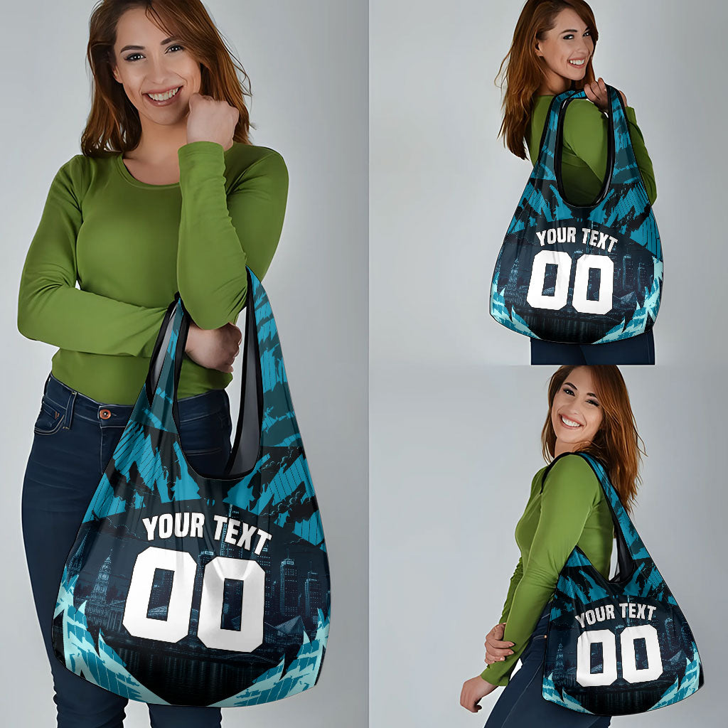 Personalised Port Adelaide Power Football Grocery Bag Teal Lightning Mascot Charging Cityscape