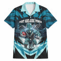 Personalised Port Adelaide Power Football Hawaiian Shirt Teal Lightning Mascot Charging Cityscape