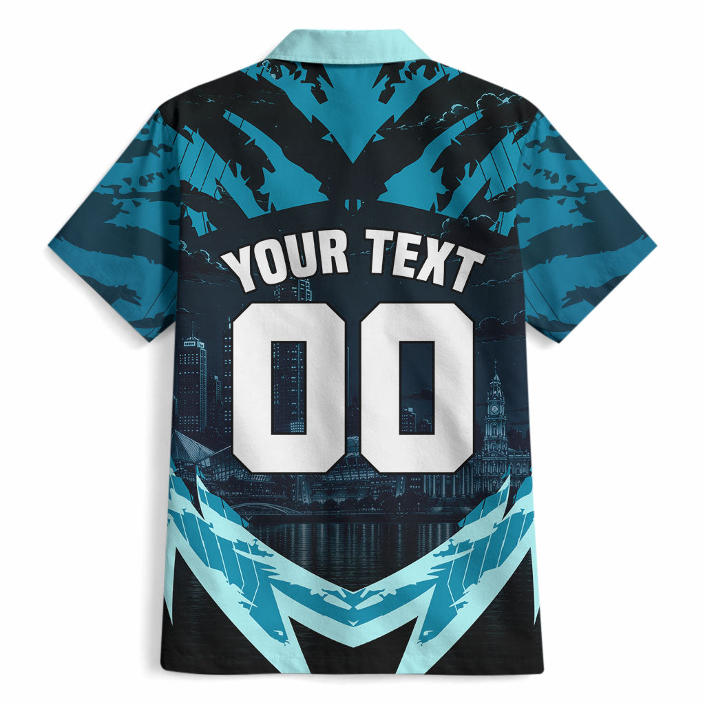 Personalised Port Adelaide Power Football Hawaiian Shirt Teal Lightning Mascot Charging Cityscape