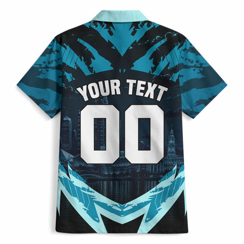 Personalised Port Adelaide Power Football Hawaiian Shirt Teal Lightning Mascot Charging Cityscape