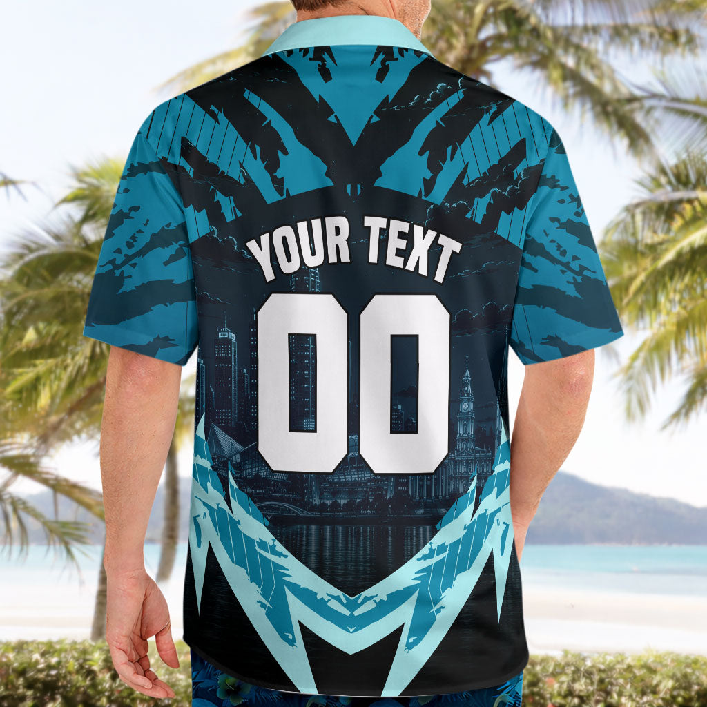Personalised Port Adelaide Power Football Hawaiian Shirt Teal Lightning Mascot Charging Cityscape