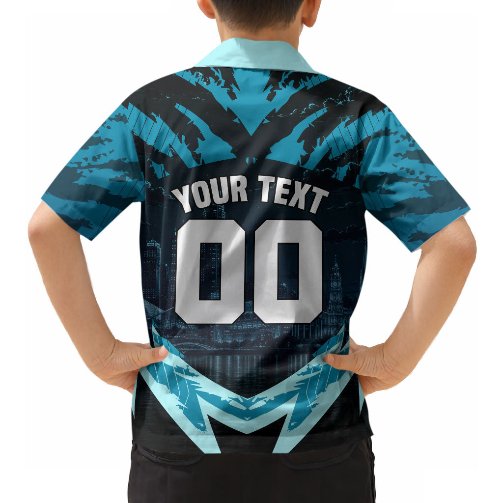 Personalised Port Adelaide Power Football Hawaiian Shirt Teal Lightning Mascot Charging Cityscape