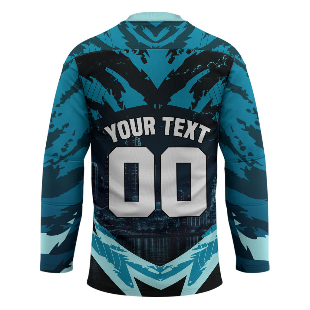 Personalised Port Adelaide Power Football Hockey Jersey Teal Lightning Mascot Charging Cityscape