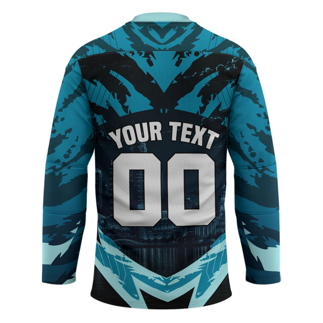Personalised Port Adelaide Power Football Hockey Jersey Teal Lightning Mascot Charging Cityscape