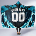 Personalised Port Adelaide Power Football Hooded Blanket Teal Lightning Mascot Charging Cityscape