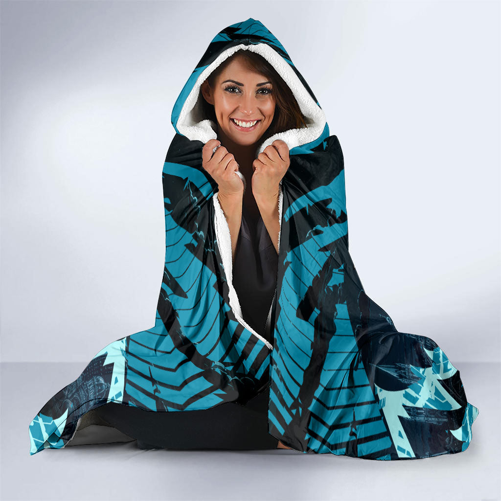 Personalised Port Adelaide Power Football Hooded Blanket Teal Lightning Mascot Charging Cityscape