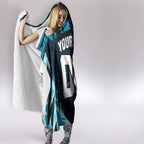 Personalised Port Adelaide Power Football Hooded Blanket Teal Lightning Mascot Charging Cityscape